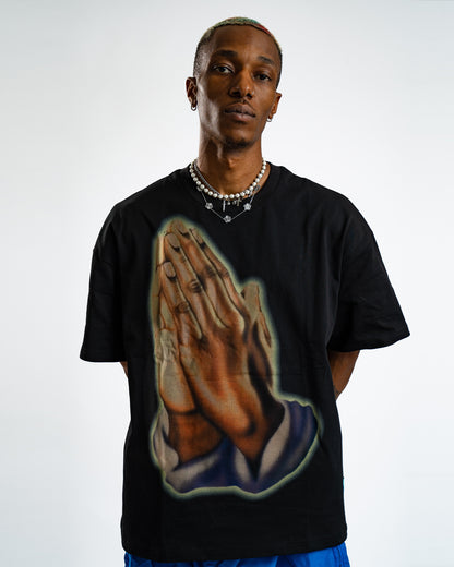 Prayer Hands Oversized Tee - Black